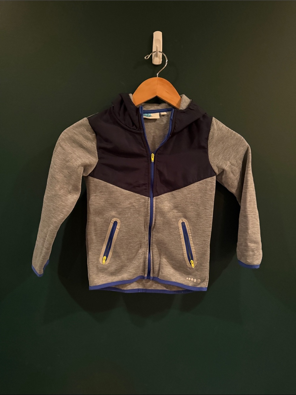Boden Boys Gray Navy Colorblock Full Zip Hooded Jacket 5-6Y 116cm